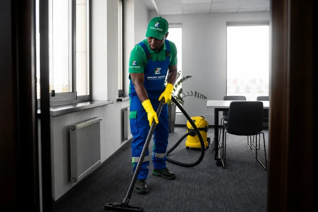 Técnico da Efrasa Service a fazer limpeza profissional num escritório