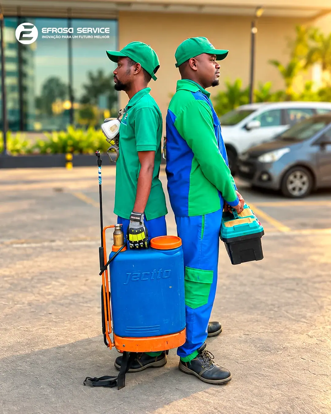Técnicos da Efrasa Service com equipamento de controlo de pragas