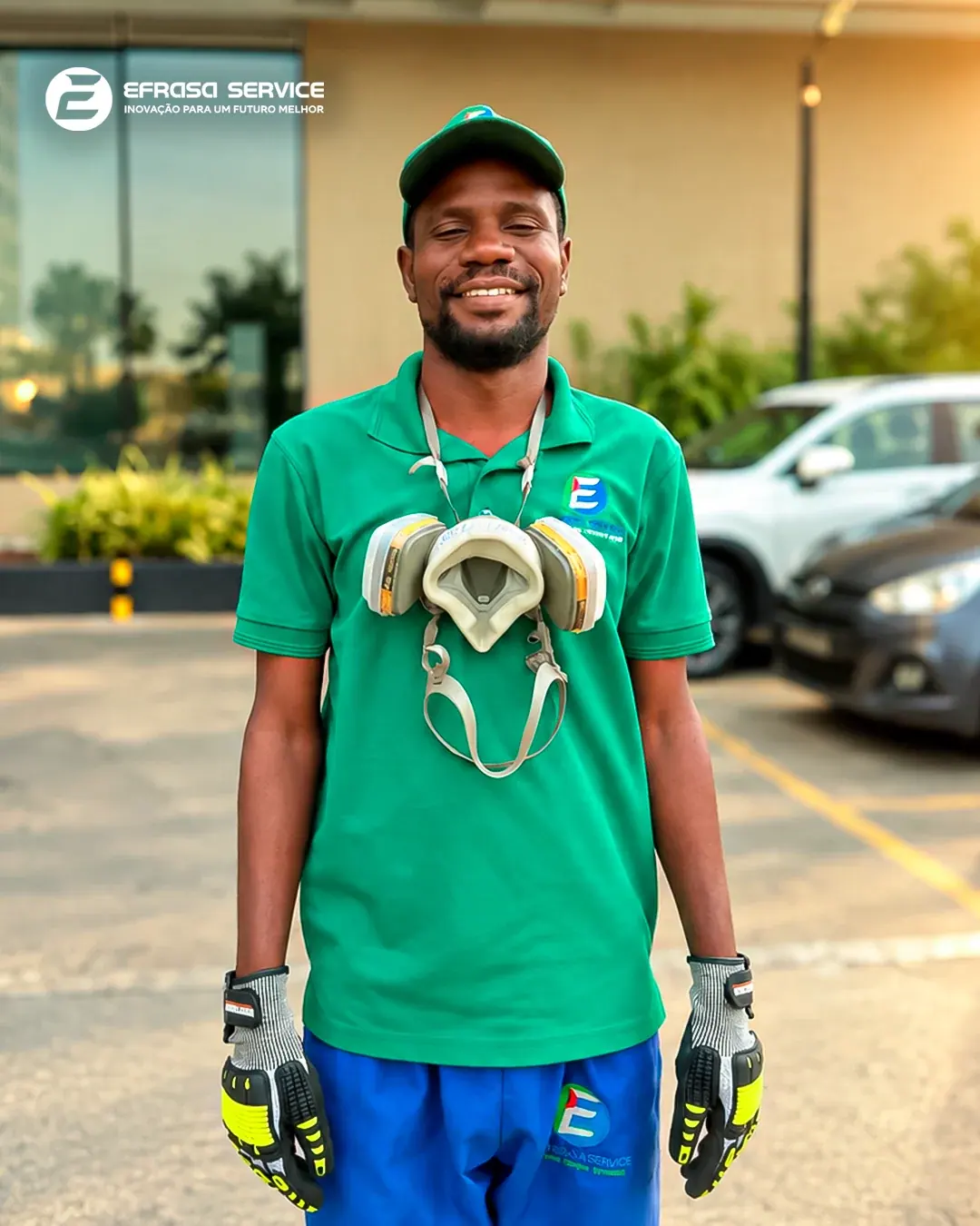 Técnico da Efrasa Service com equipamento de protecção respiratória