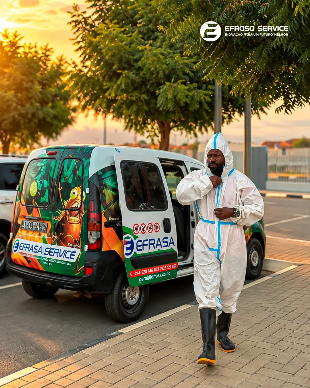 Técnico da Efrasa Service junto à viatura de desinfestação