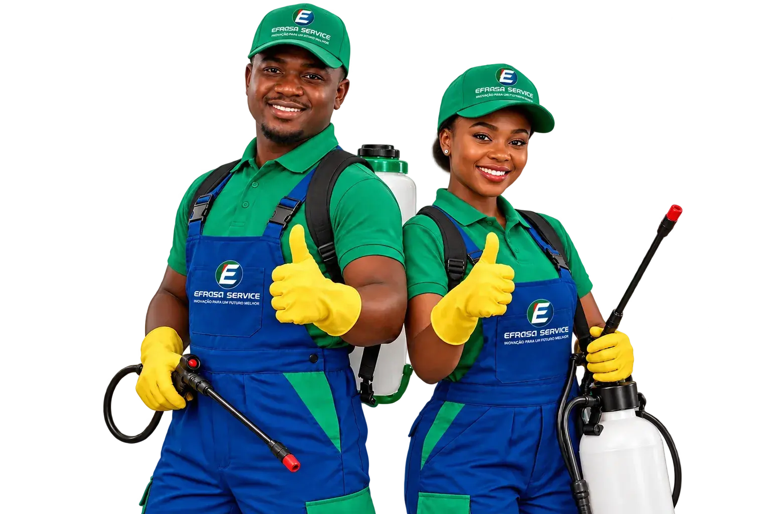 Dois membros da equipa Efrasa Service, fardados e prontos para o serviço